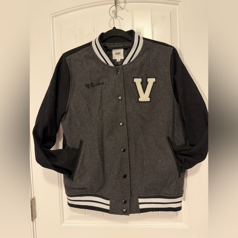 Vans Women's Varsity Jacket, Black and Gray, size L